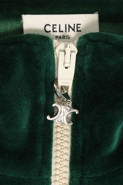 CELINE Logo Embroidered Velvet Track Jacket Green Size S