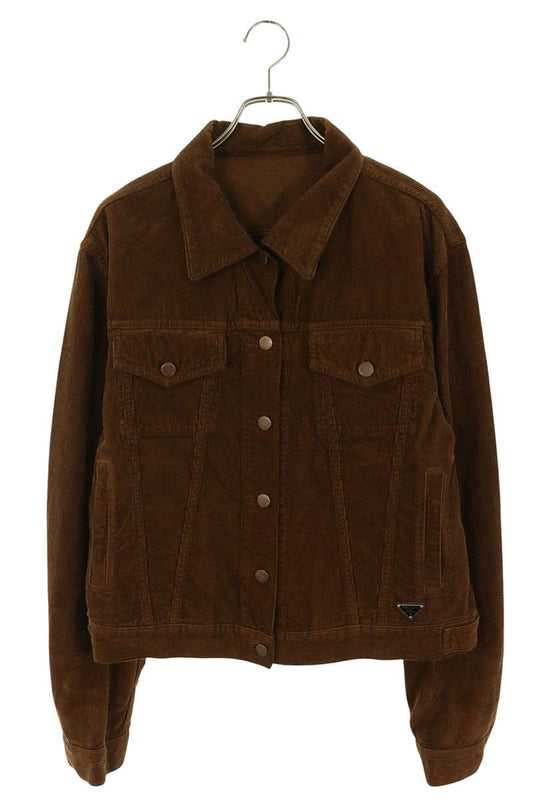 PRADA Triangle Logo Plate Corduroy Jacket Brown Size M