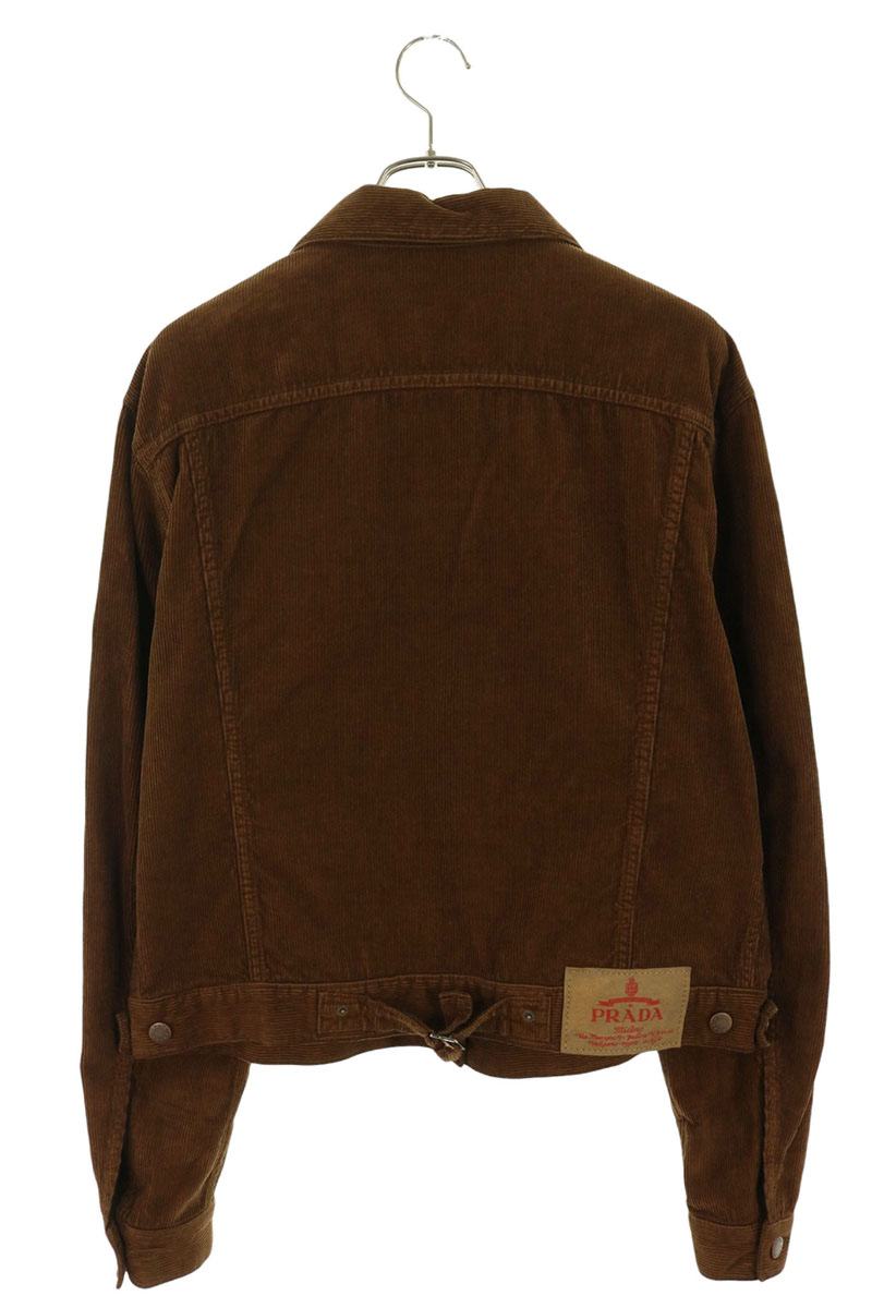 PRADA Triangle Logo Plate Corduroy Jacket Brown Size M