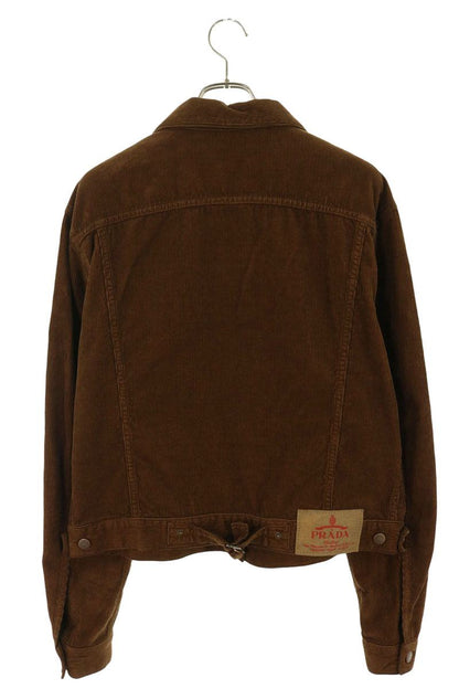 PRADA Triangle Logo Plate Corduroy Jacket Brown Size M