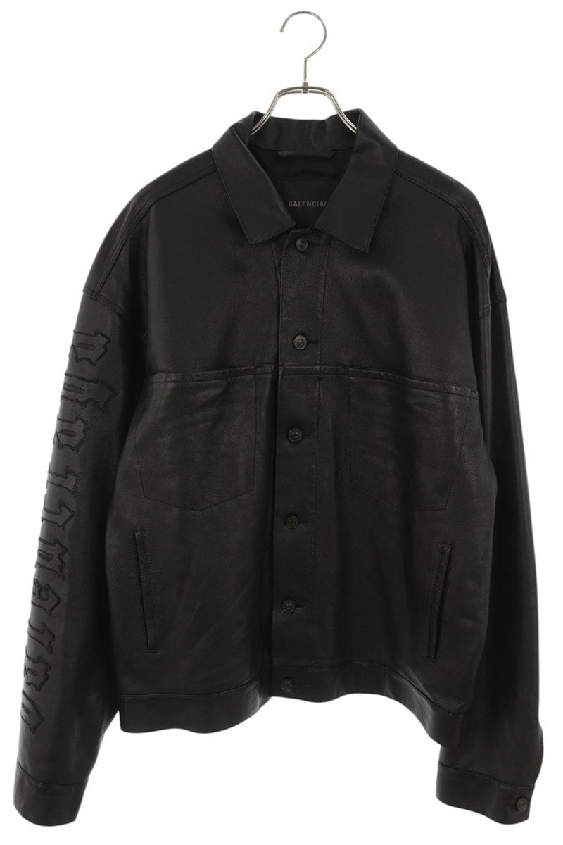 BALENCIAGA Sleeve Logo Leather Jacket Black Size S