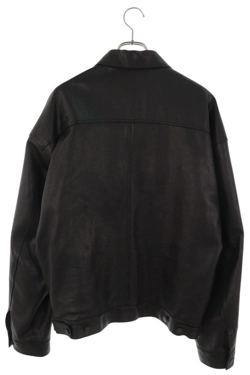 BALENCIAGA Sleeve Logo Leather Jacket Black Size S