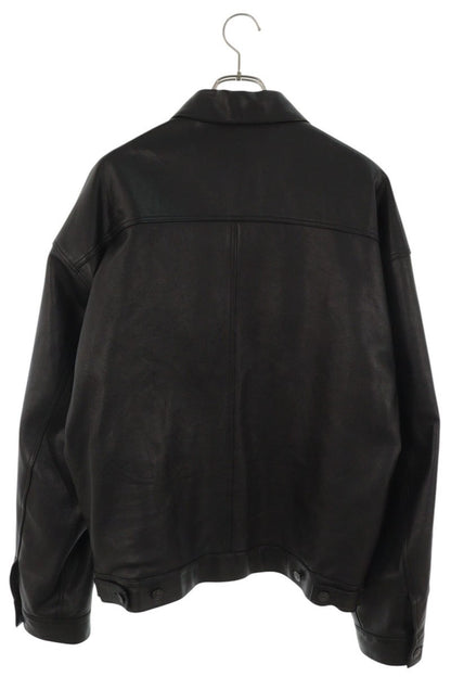 BALENCIAGA Sleeve Logo Leather Jacket Black Size S