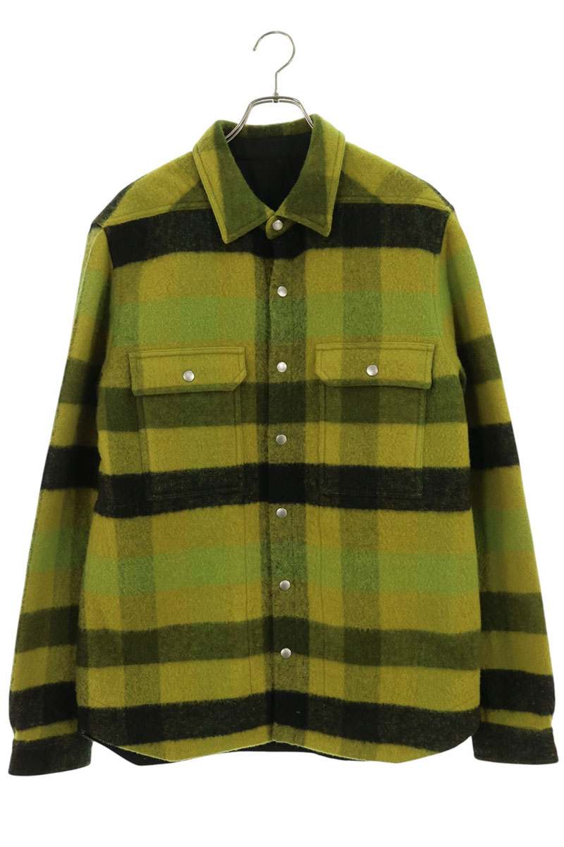Rick Owens Check Wool Outer Shirt Yellow Green Blouson Size 50