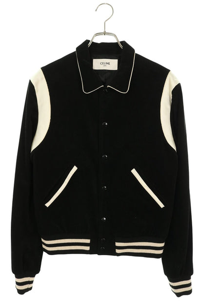 CELINE Teddy Corduroy Varsity Jacket Black/White Size 46