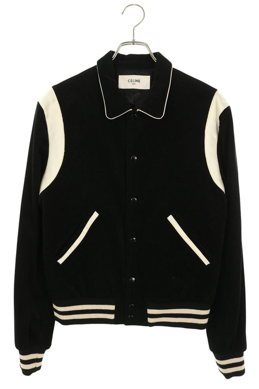 CELINE Teddy Corduroy Varsity Jacket Black/White Size 46