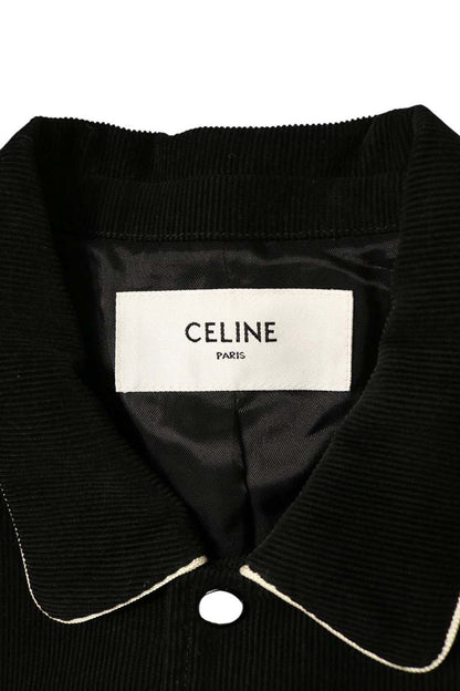 CELINE Teddy Corduroy Varsity Jacket Black/White Size 46