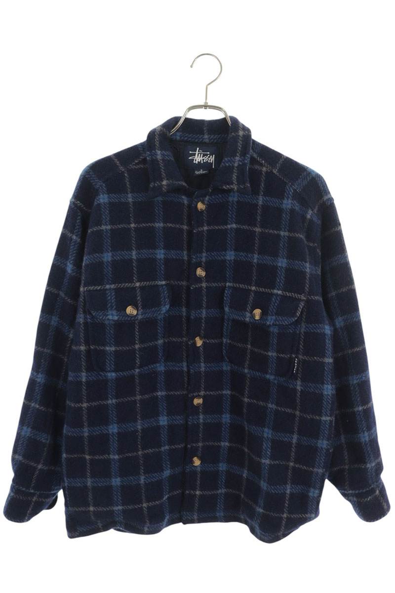 STUSSY Wool CPO Check Shirt Jacket Blue Size S