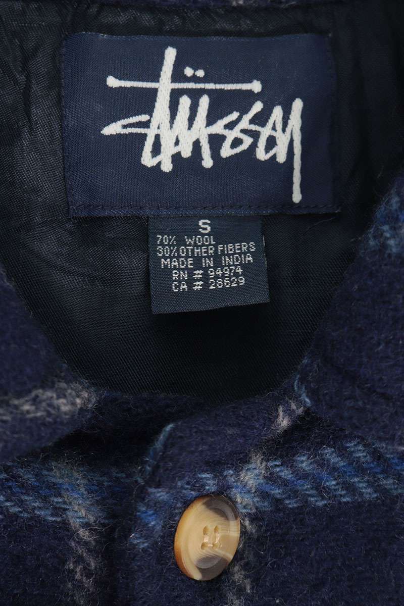 STUSSY Wool CPO Check Shirt Jacket Blue Size S
