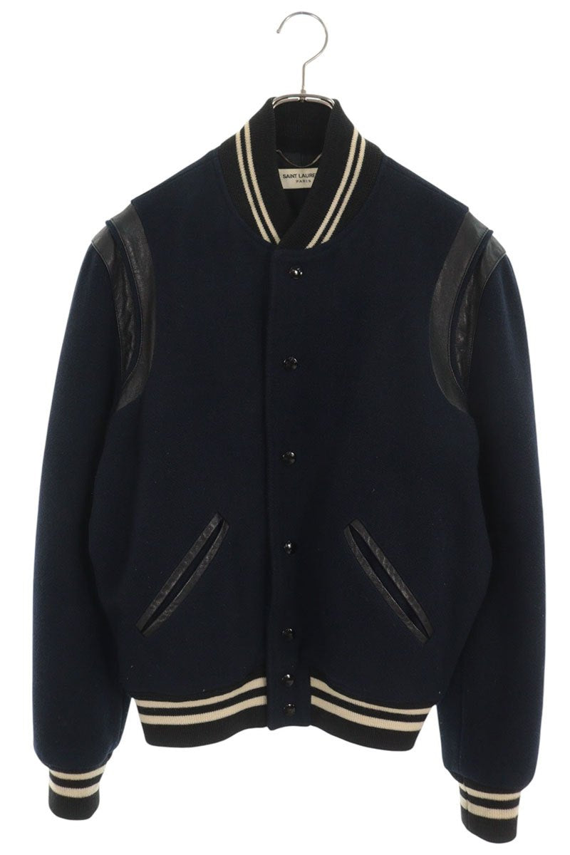 SAINT LAURENT PARIS Wool & Leather Teddy Jacket Blue Size 46