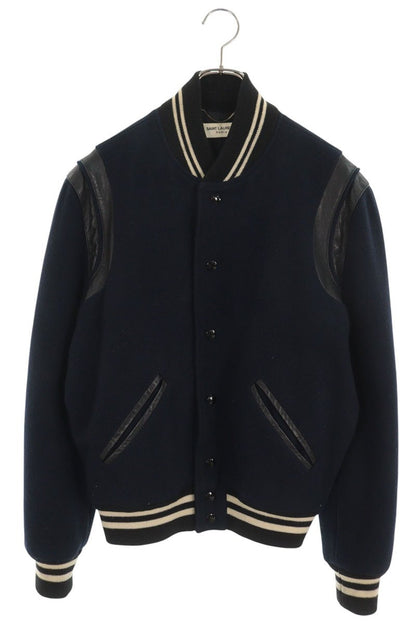 SAINT LAURENT PARIS Wool & Leather Teddy Jacket Blue Size 46
