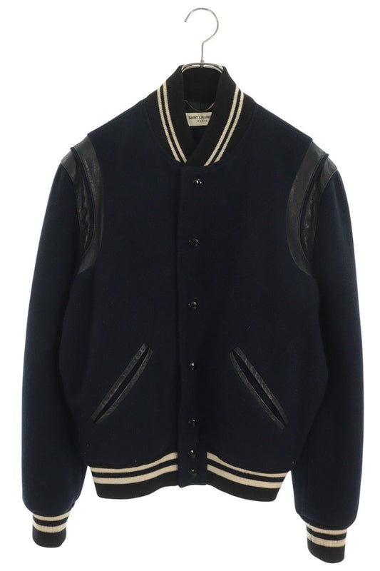 SAINT LAURENT PARIS Wool & Leather Teddy Jacket Blue Size 46