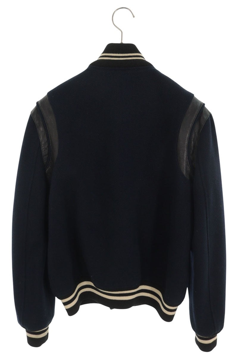 SAINT LAURENT PARIS Wool & Leather Teddy Jacket Blue Size 46