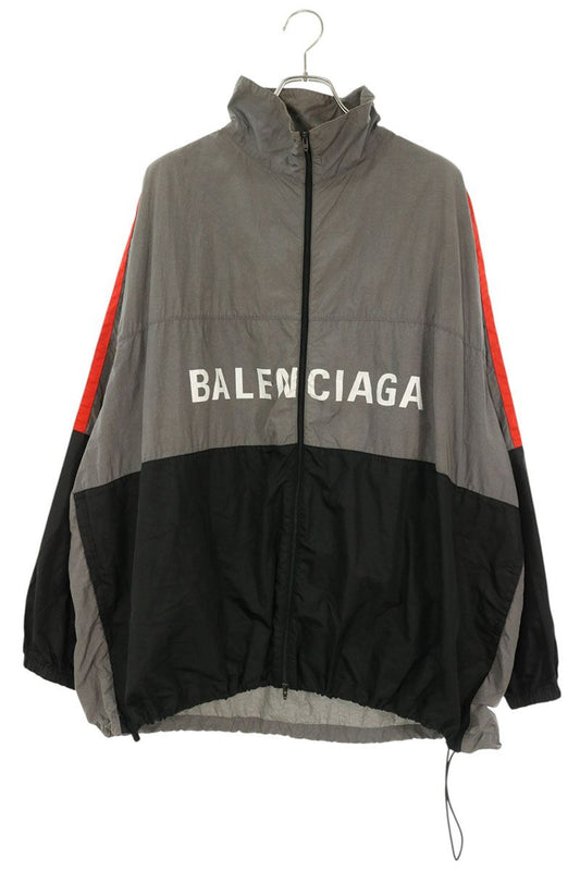 BALENCIAGA Front Logo Nylon Jacket Grey Black Red Size 46
