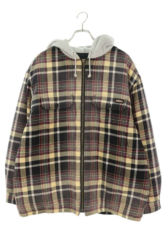 SUPREME Plaid Hooded Zip Up Jacket Brown Gray Size L