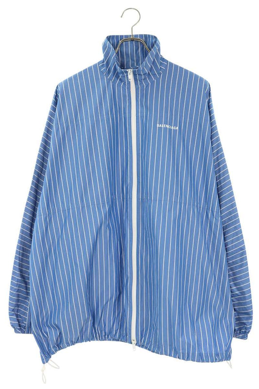 BALENCIAGA Logo Print Stripe Poplin Shirt Jacket Size 44