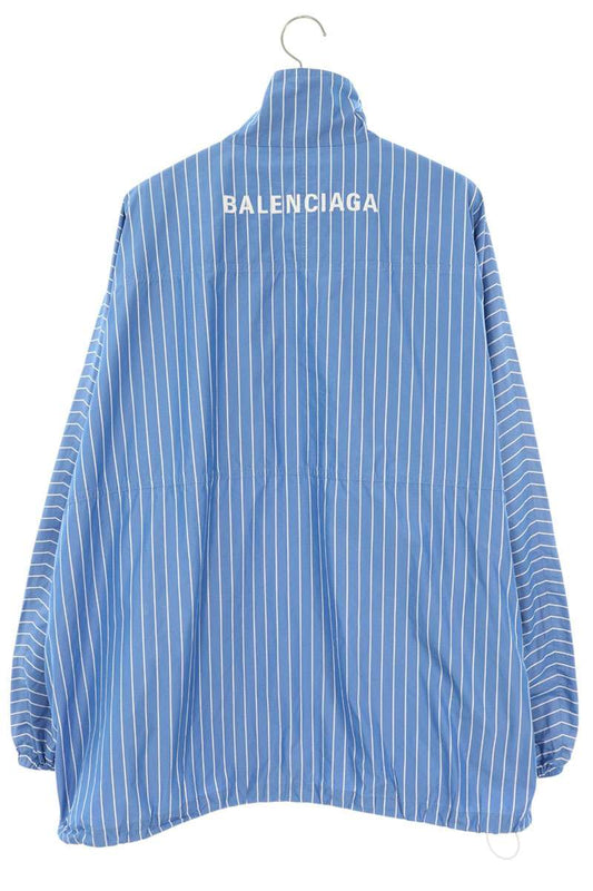 BALENCIAGA Logo Print Stripe Poplin Shirt Jacket Size 44
