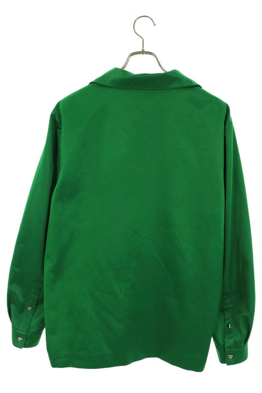 VALENTINO Heart Button Satin Zip-Up Jacket Green Size 46