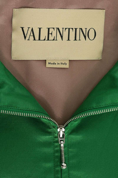 VALENTINO Heart Button Satin Zip-Up Jacket Green Size 46