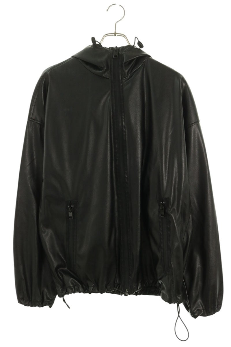 DIESEL J-MICC Faux Leather Hooded Jacket Black Size 46