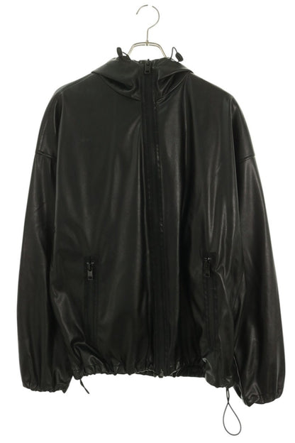 DIESEL J-MICC Faux Leather Hooded Jacket Black Size 46