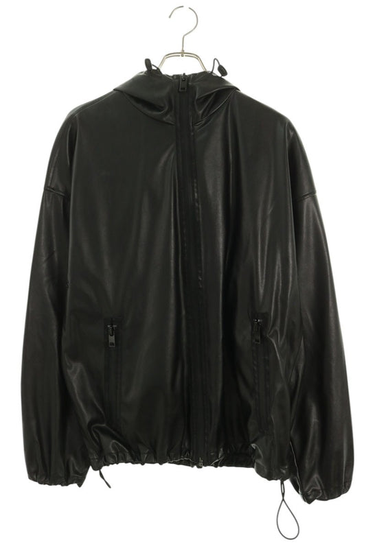 DIESEL J-MICC Faux Leather Hooded Jacket Black Size 46