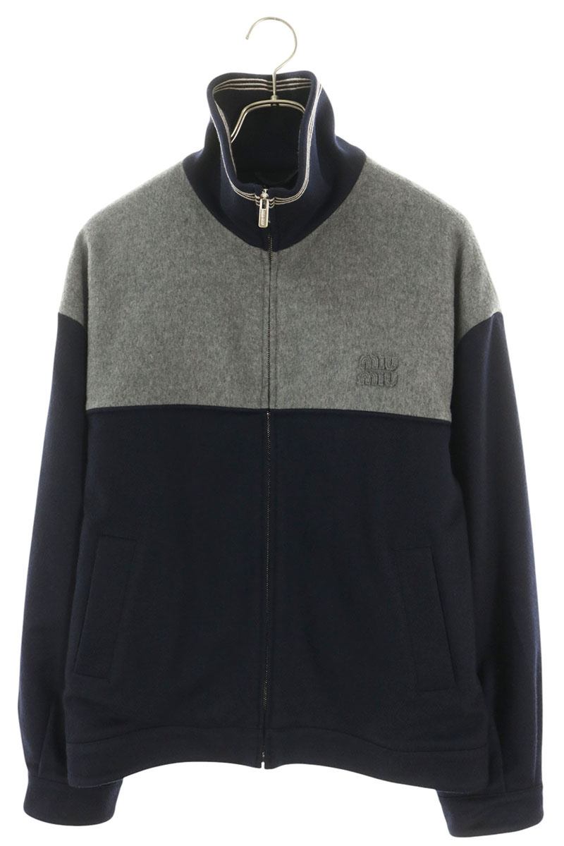 miumiu Contrast Material Zip-Up Wool Jacket Navy Size 40