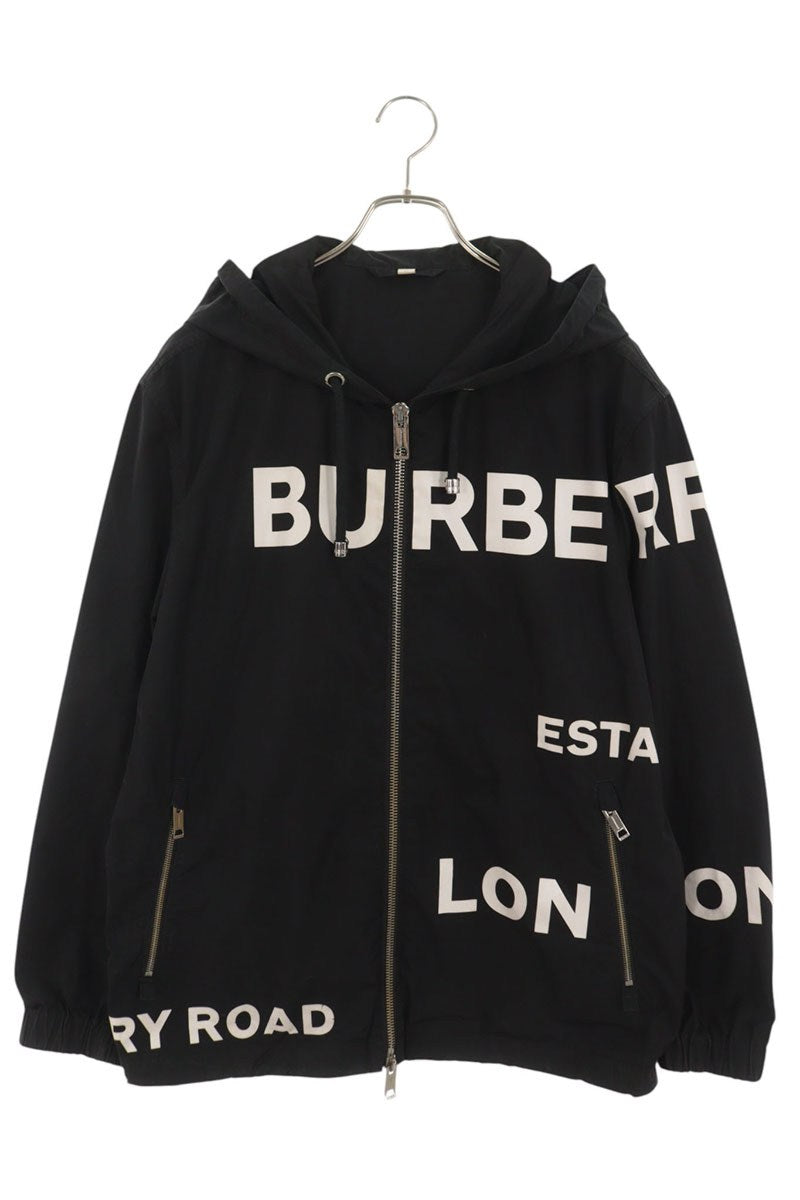 Burberry Logo Print Hooded Zip Jacket Black Size 50