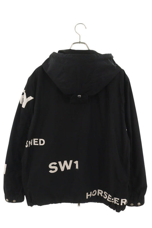 Burberry Logo Print Hooded Zip Jacket Black Size 50