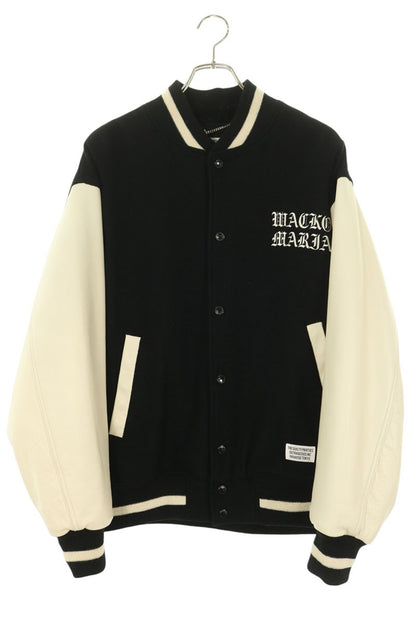WACKO MARIA 22FW Leather Sleeve Varsity Jacket Black Size S