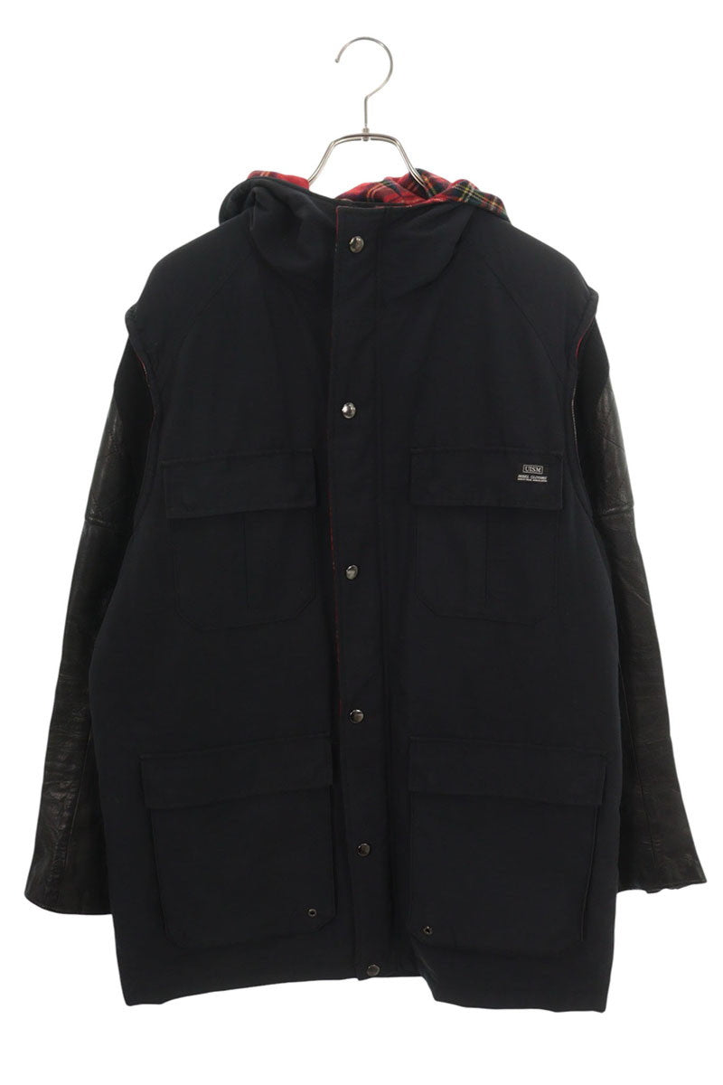 UNDERCOVER Hooded Leather Sleeve Jacket Black Red Size 4