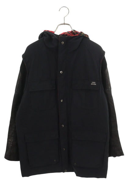 UNDERCOVER Hooded Leather Sleeve Jacket Black Red Size 4
