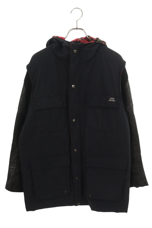 UNDERCOVER Hooded Leather Sleeve Jacket Black Red Size 4