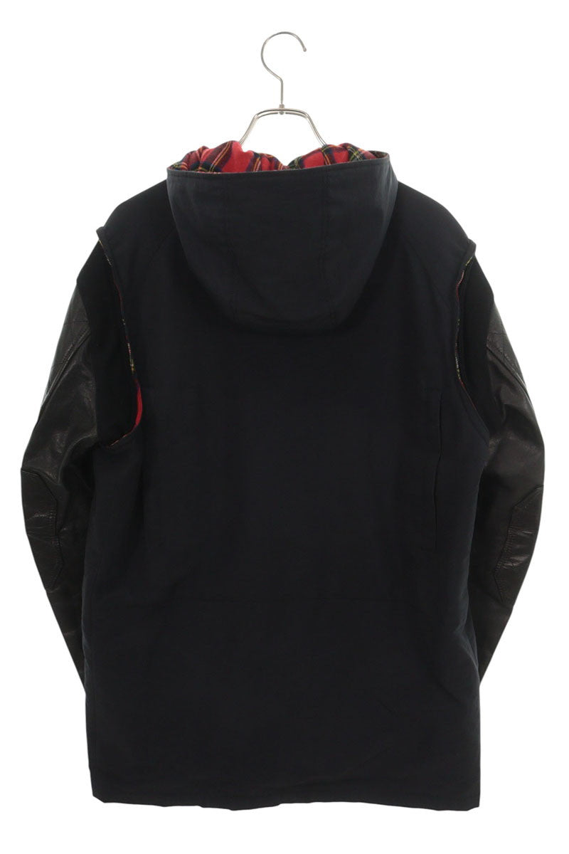 UNDERCOVER Hooded Leather Sleeve Jacket Black Red Size 4