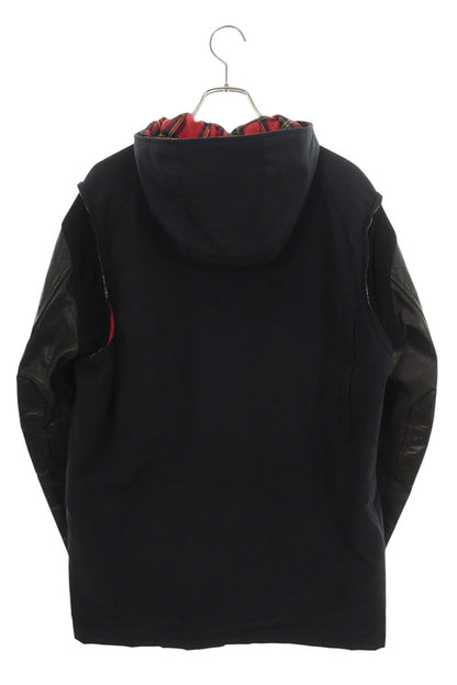 UNDERCOVER Hooded Leather Sleeve Jacket Black Red Size 4