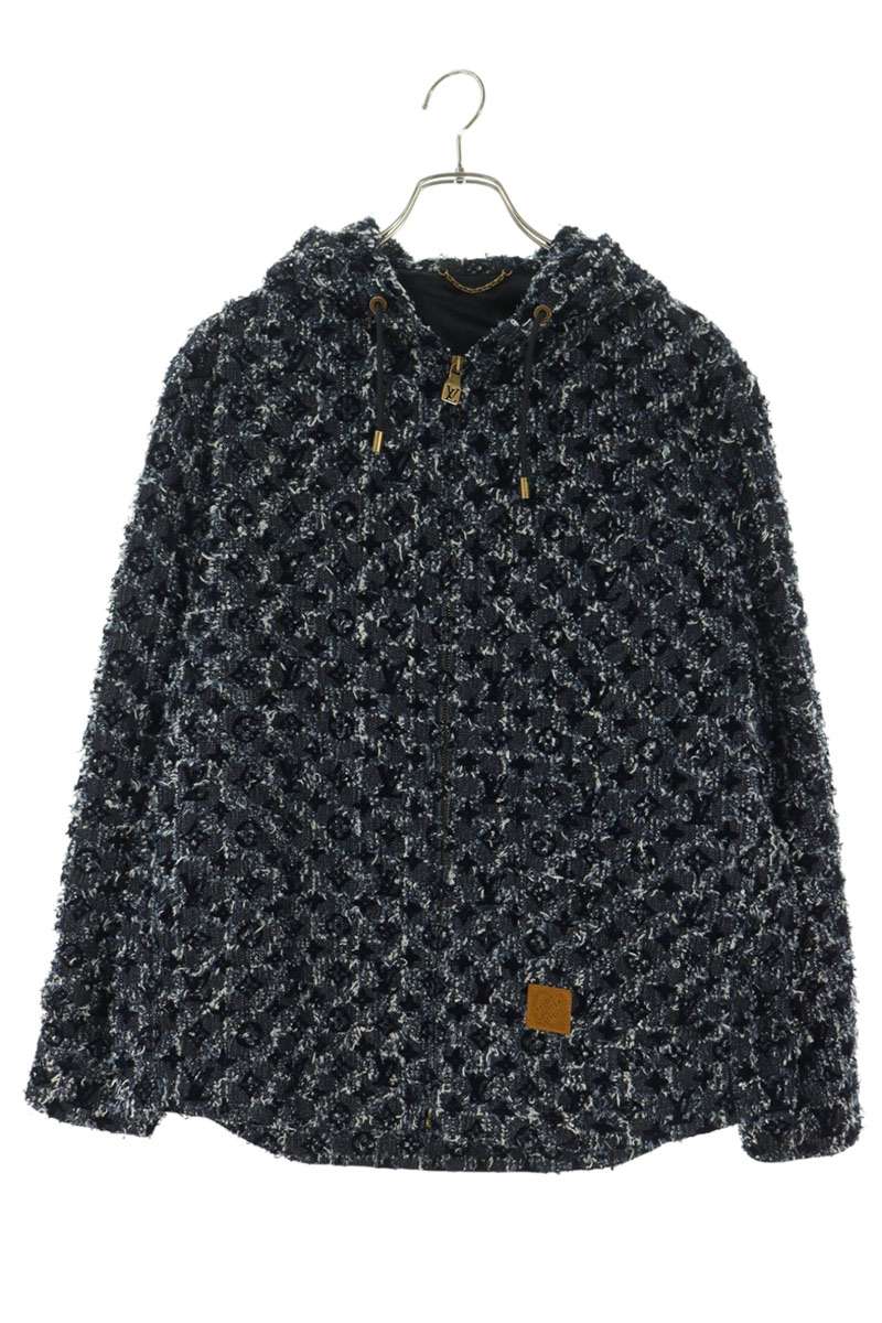 LOUISVUITTON Flocked Monogram Denim Jacket Blue Size 46