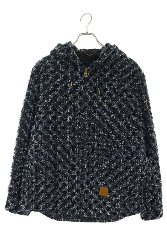 LOUISVUITTON Flocked Monogram Denim Jacket Blue Size 46