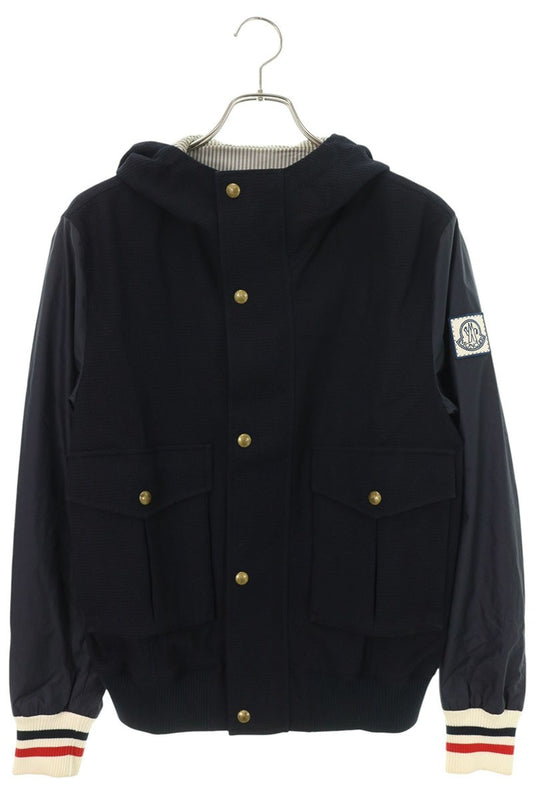 MONCLER Gamme Bleu Logo Patch Hooded Wool Jacket Navy Size 1
