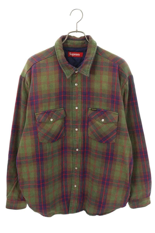SUPREME Quilted Flannel Snap Jacket Green Size XL