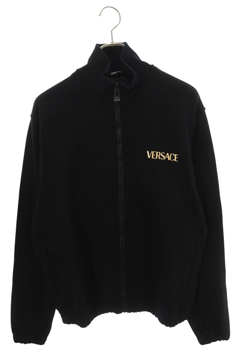 Versace Logo Print Cotton Zip-Up Jacket Black Size S