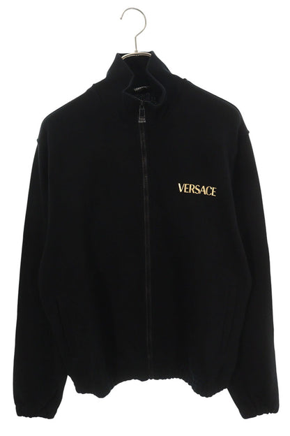 Versace Logo Print Cotton Zip-Up Jacket Black Size S
