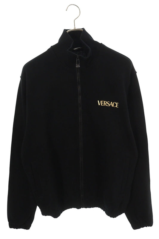 Versace Logo Print Cotton Zip-Up Jacket Black Size S