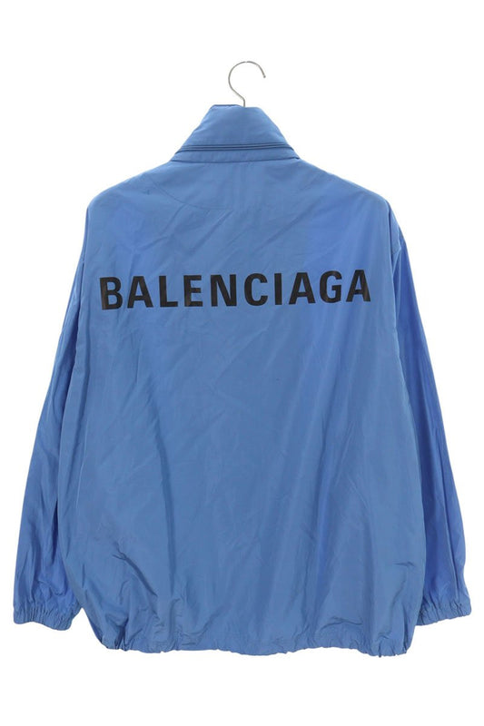 BALENCIAGA Back Logo Nylon Coach Jacket Blue Size 34