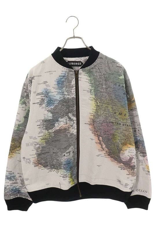 AUBERGE World Map Print Bomber Jacket White Size 42