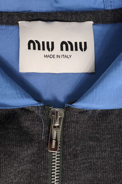 miumiu Logo Print Bonded Knit Jacket Gray Blue Size 44