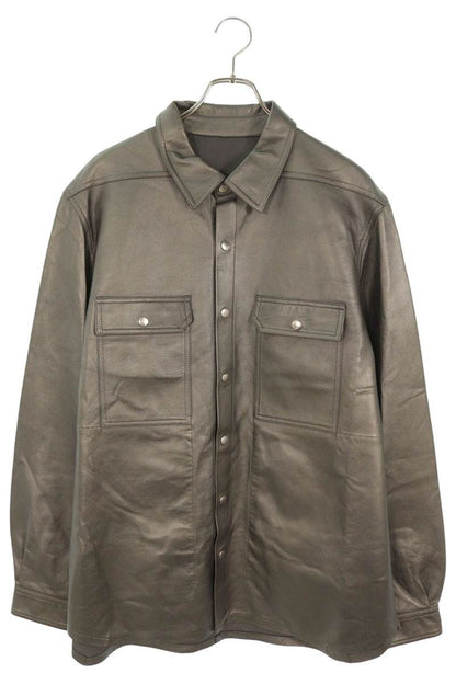 Rick Owens 24SS Lamb Leather Back Belt Jacket Silver Size 54