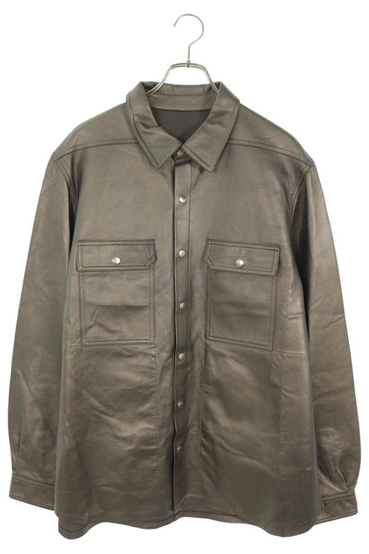 Rick Owens 24SS Lamb Leather Back Belt Jacket Silver Size 54