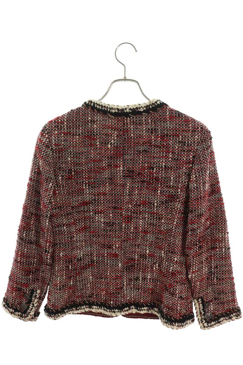 CHANEL P39769V28361 Red Tweed No-collar Jacket Size 38