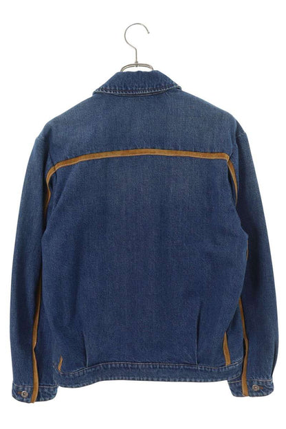 miumiu Suede Contrast Logo Patch Denim Jacket Size 38