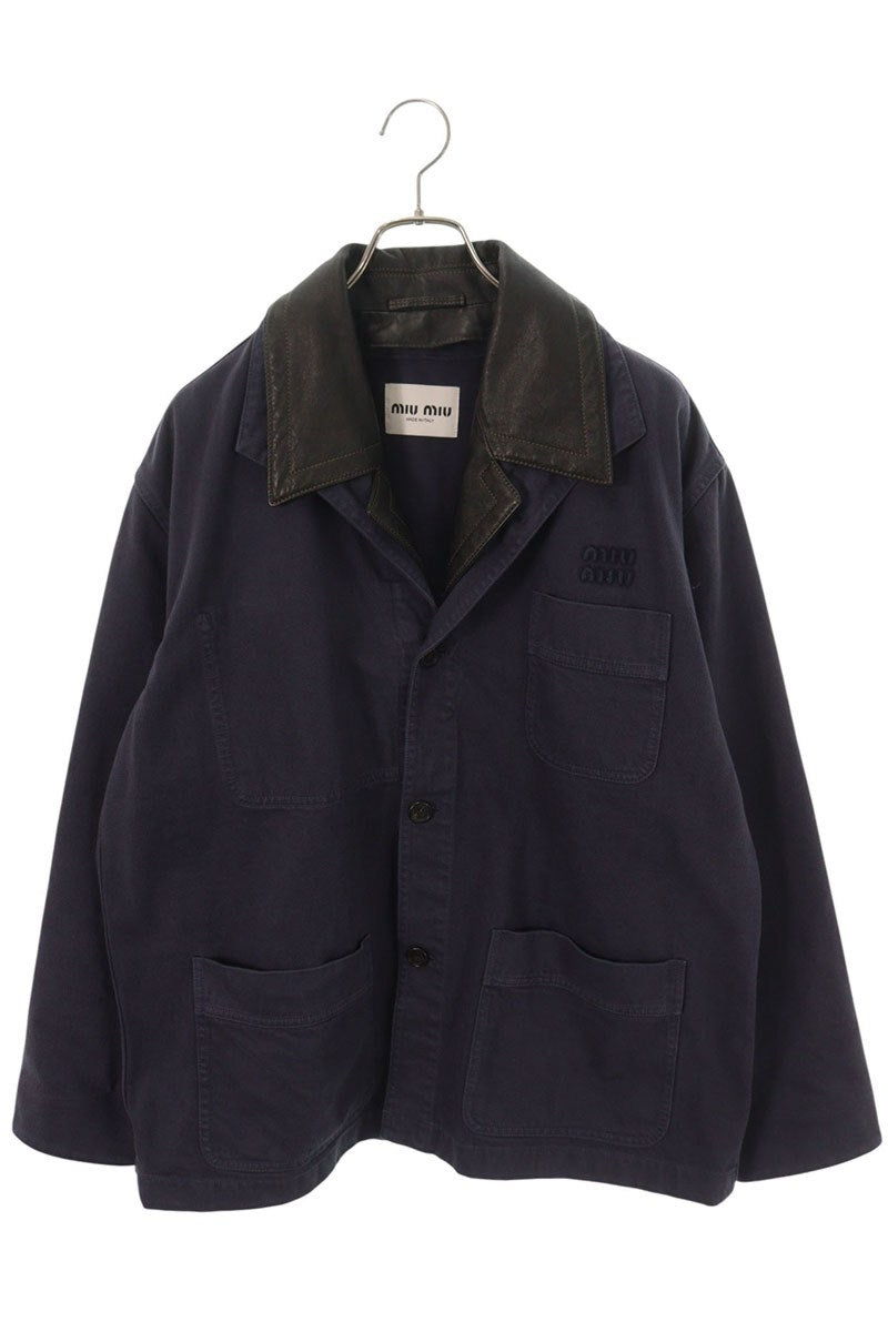 miumiu Garment Dyed Leather Lapel Jacket Size 44